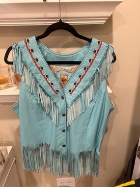 Turquoise Fringe Leather Vest by Tribe